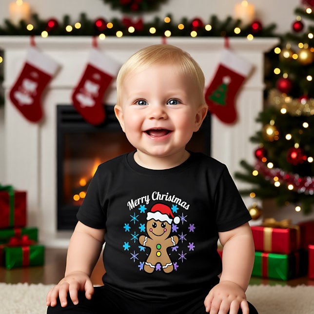 Camiseta De Bebé Feliz Navidad - muchacho con pan de jengibre (Merry Christmas - gingerbread boy Toddler T-shirt)
