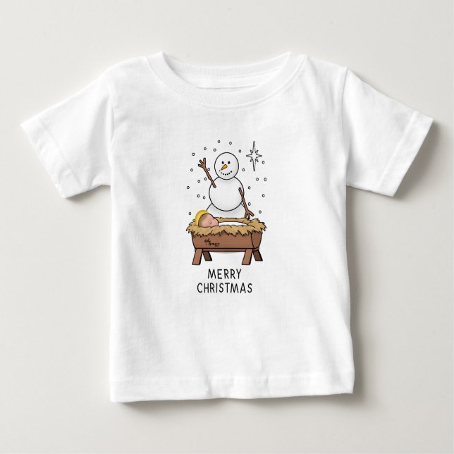 Camiseta De Bebé Feliz Navidad Natividad Niño Jesús Snowman (Anverso)