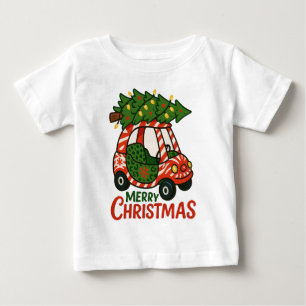 Camiseta De Bebé Feliz Navidad Niños Lindos Coche Árbol de Navidad