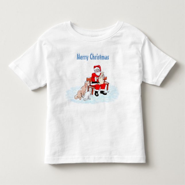 Camiseta De Bebé Feliz Navidad - Papá Noel con gato y perro (Anverso)