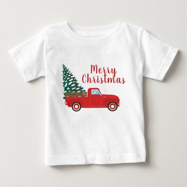 Camiseta De Bebé Feliz Navidad Pequeña Camionera Roja (Anverso)