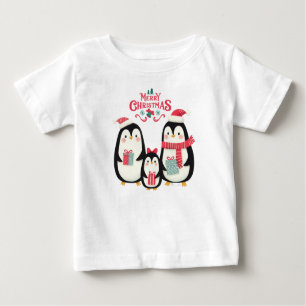 Camiseta De Bebé Feliz Navidad Pingüinos