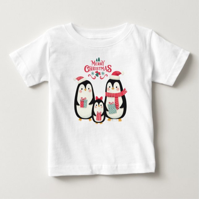 Camiseta De Bebé Feliz Navidad Pingüinos (Anverso)