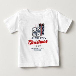 Camiseta De Bebé Feliz Navidad presenta texto Personalizado azul ro