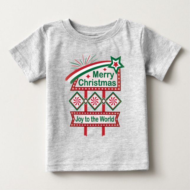 Camiseta De Bebé Feliz Navidad Retro Marquee - Alegría al mundo (Anverso)
