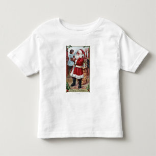 Camiseta De Bebé Feliz Navidad, Santa con Chica en azul
