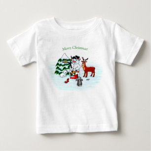 Camiseta De Bebé ¡Feliz Navidad! Snowman con sus amigos