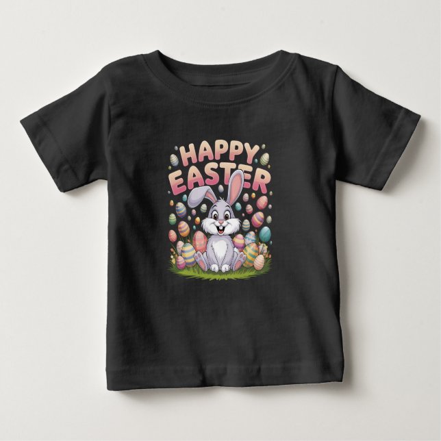 Camiseta De Bebé Feliz Pascua 2025 Huevos Conejo Conejo Cute (Anverso)