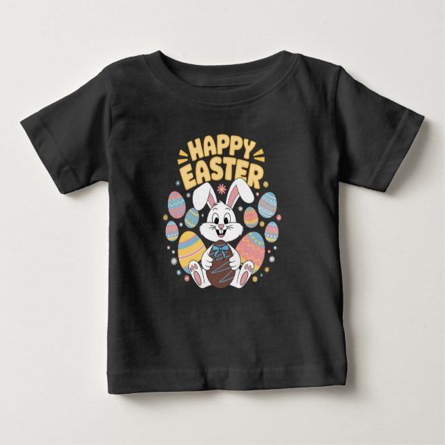 Camiseta De Bebé Feliz Pascua 2025 Huevos Conejo Conejo Cute (Anverso)