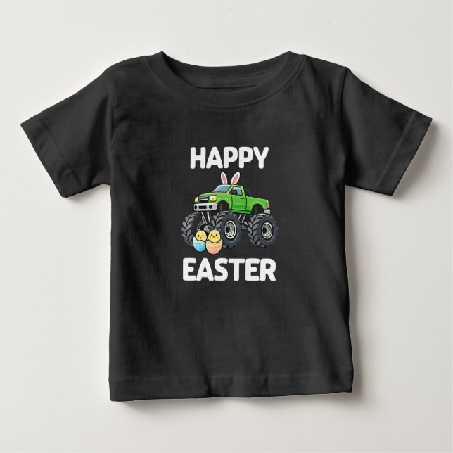 Camiseta De Bebé Feliz Pascua Camión Monstruo Fiesta Infantil (Anverso)