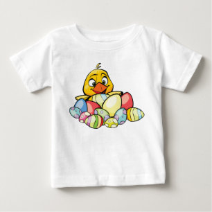 Camiseta De Bebé Feliz Pascua con polluelo bebé y huevos de Pascua