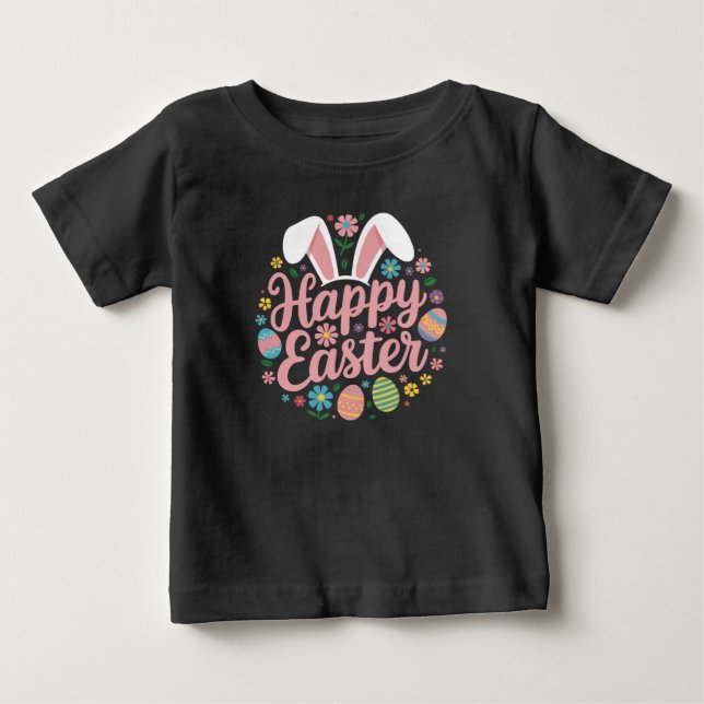 Camiseta De Bebé Feliz Pascua diciendo Egg Bunny (Anverso)