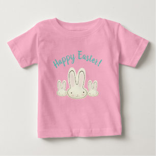 Camiseta De Bebé Feliz Pascua lindo personalizado de conejos pastel