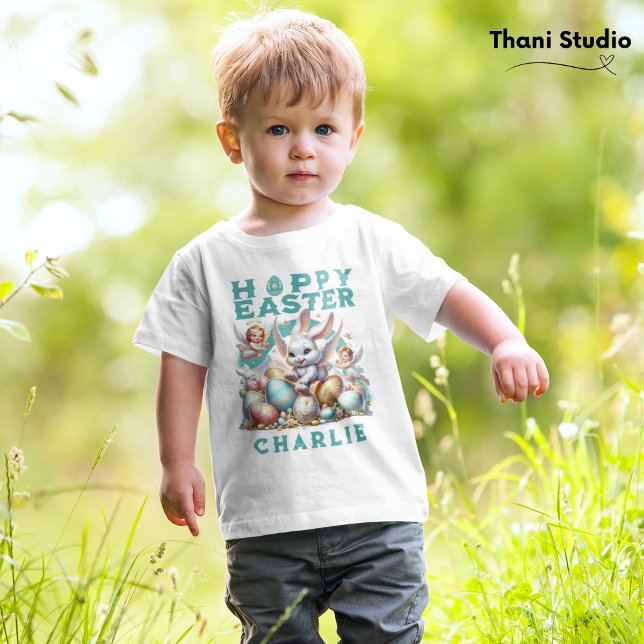 Camiseta De Bebé Feliz Personalizable de Semana Santa Cute Bunny &  (Subido por el creador)