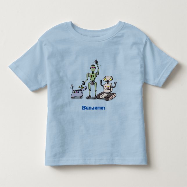 Camiseta De Bebé Feliz personalizado de trío de robots lindos (Anverso)