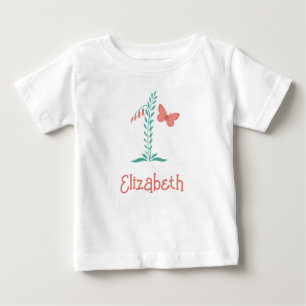 Camiseta De Bebé Feliz primer cumpleaños bebé mariposa floral