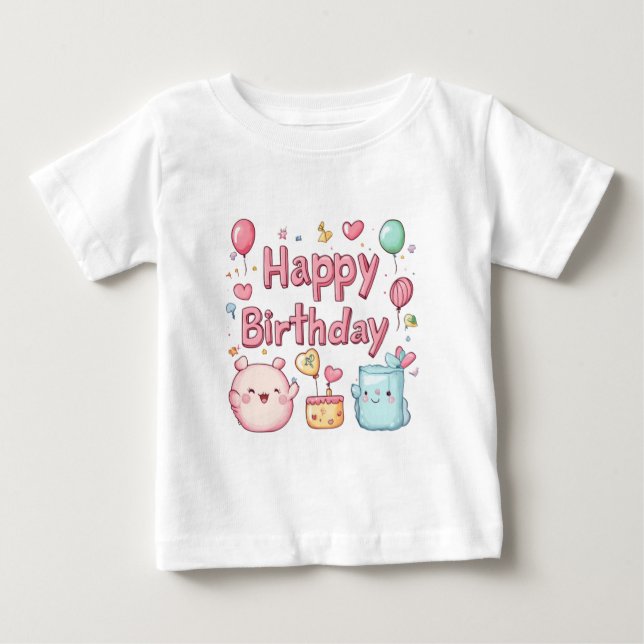 Camiseta De Bebé Feliz primer cumpleaños - Cute Feliz cumpleaños di (Anverso)