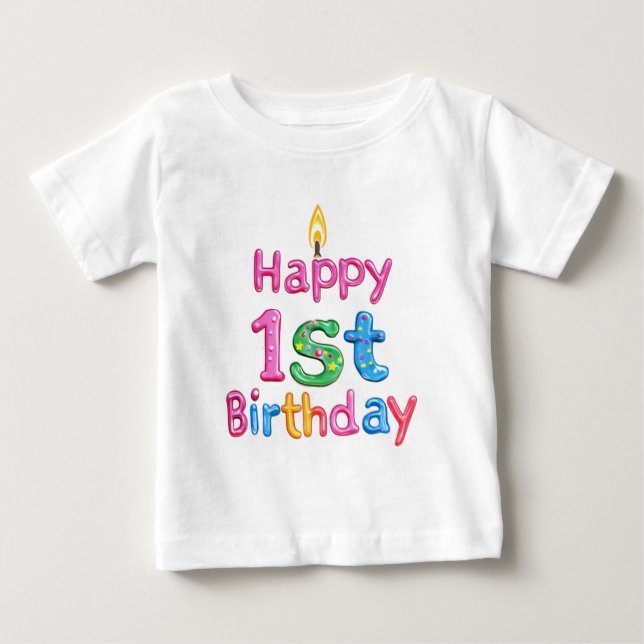 Camiseta De Bebé Feliz primer cumpleaños - Diseño de textos de cele (Anverso)