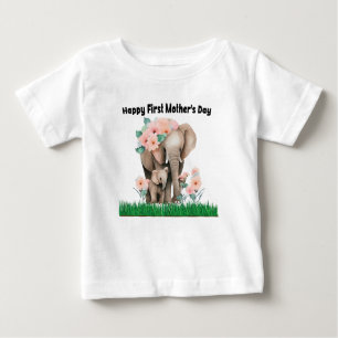 Camiseta De Bebé feliz primer día de madre lindo elefante