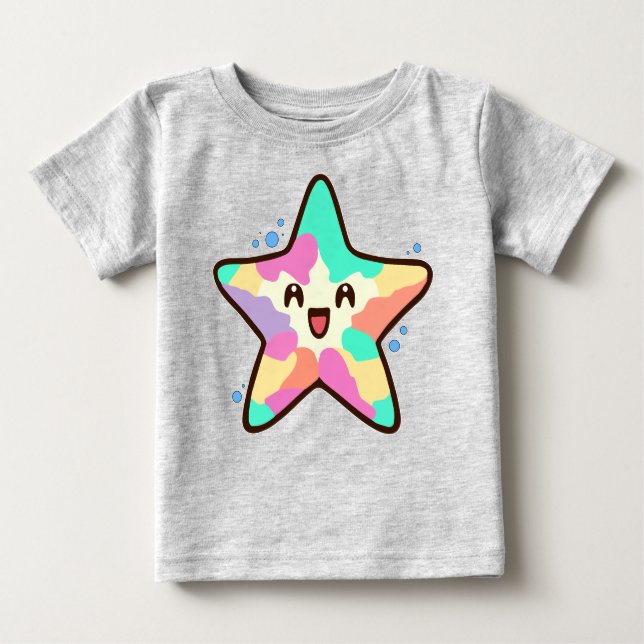 Camiseta De Bebé Feliz sonriente bebé pez estrella con burbujas. (Anverso)