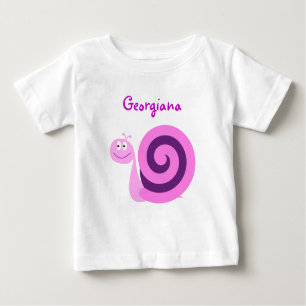 Camiseta De Bebé Feliz Sonriente Caracol rosa y morado; nombre pers