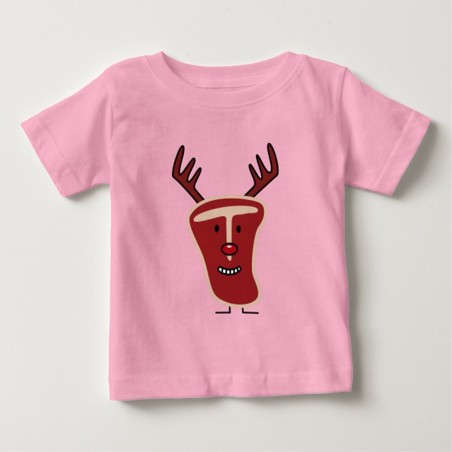 Camiseta De Bebé Feliz T-Bone Steak Reindeer Navidades de nariz roj (Anverso)