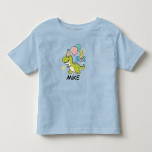 Camiseta De Bebé Feliz tercer cumpleaños, Green Dino con globos