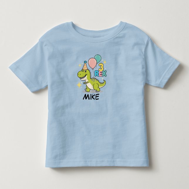 Camiseta De Bebé Feliz tercer cumpleaños, Green Dino con globos (Anverso)