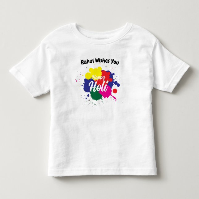Camiseta De Bebé Feliz texto colorido del Personalizado holi (Anverso)