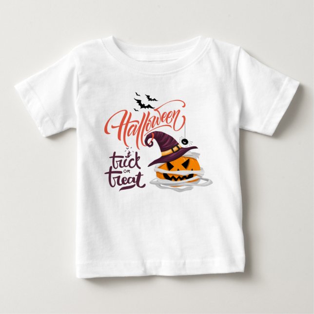 Camiseta De Bebé Feliz truco de Halloween o calabaza de tratas (Anverso)
