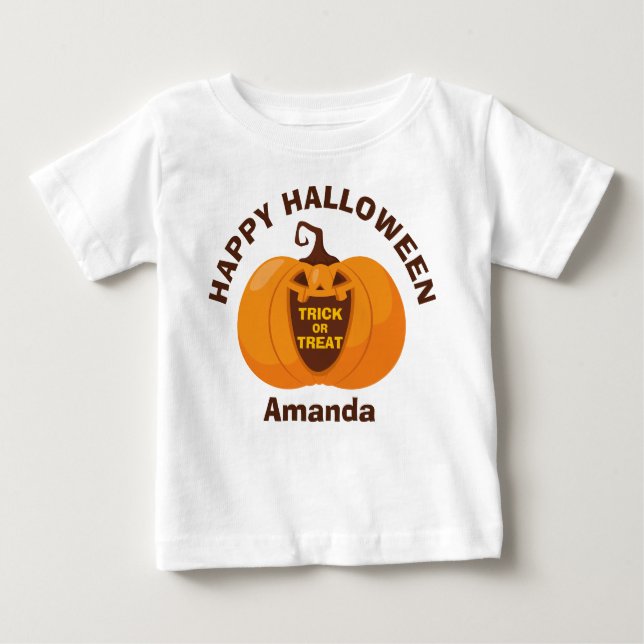 Camiseta De Bebé Feliz truco de Halloween o trata calabaza Naranja (Anverso)