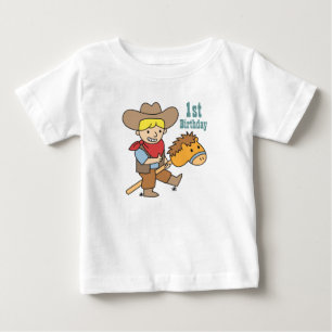 Camiseta De Bebé Feliz Vaquero Pequeño Montando Caballo de Juguete