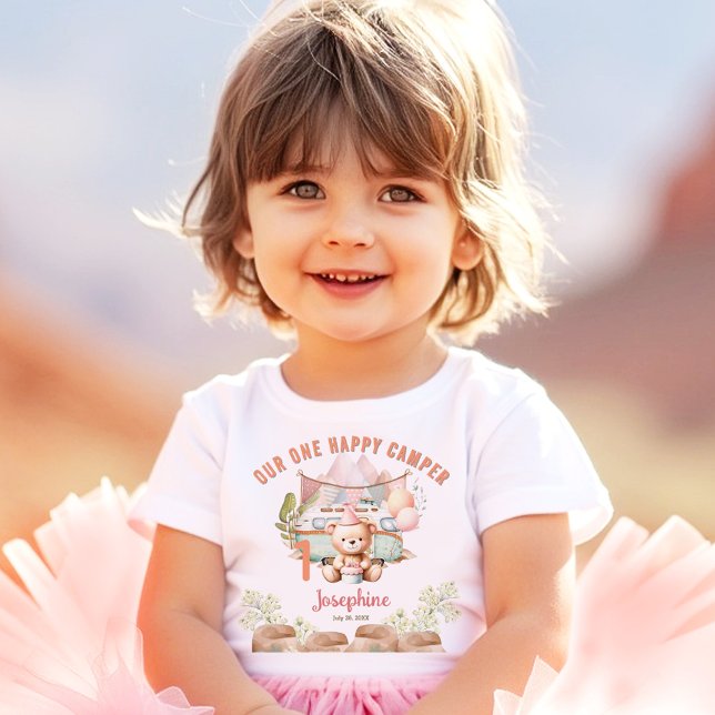 Camiseta De Bebé Feliz verano de camper, segundo Chica de cumpleaño (Happy Camper Summer 2nd Birthday Girl Toddler T-shirt)