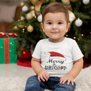 Camiseta De Bebé Feliz y brillante con los Navidades de Santa Hat