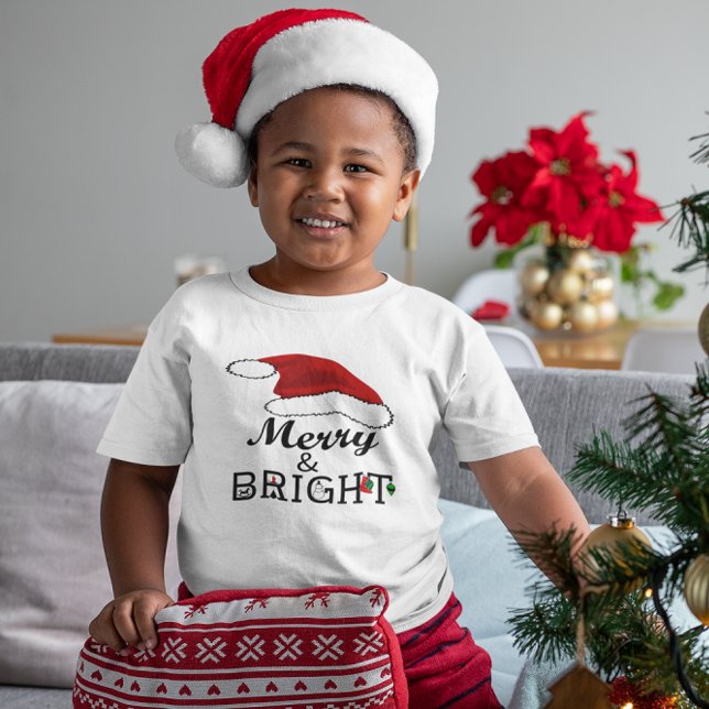 Camiseta De Bebé Feliz y brillante con Navidades de Santa Hat, ZSPG (Merry & Bright with Santa Hat Christmas, ZSPG Toddler T-shirt)