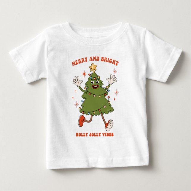 Camiseta De Bebé Feliz y brillante fiesta en el árbol de Navidad (Anverso)