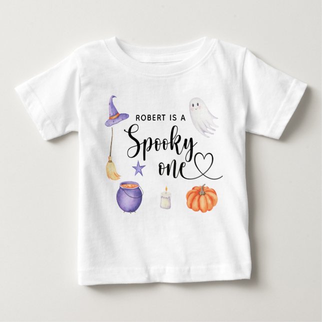 Camiseta De Bebé Festejo de primer cumpleaños de Spooky One Hallowe (Anverso)