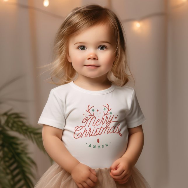 Camiseta De Bebé Festividad de reno por nombre de familia navideña (Merry Christmas Family Name Reindeer Holiday Toddler T-shirt)
