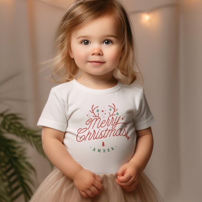 Camiseta De Bebé Festividad de reno por nombre de familia navideña (Merry Christmas Family Name Reindeer Holiday Toddler T-shirt)