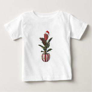 Camiseta De Bebé Ficus Planta Santa Sombrero Luces de Navidad