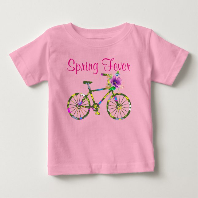 Camiseta De Bebé Fiebre de Primavera en Bicicleta Floral Retro (Anverso)