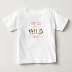 Camiseta De Bebé Fiera Uno Rubor Rosa Safari de la Jungla Cumpleaño