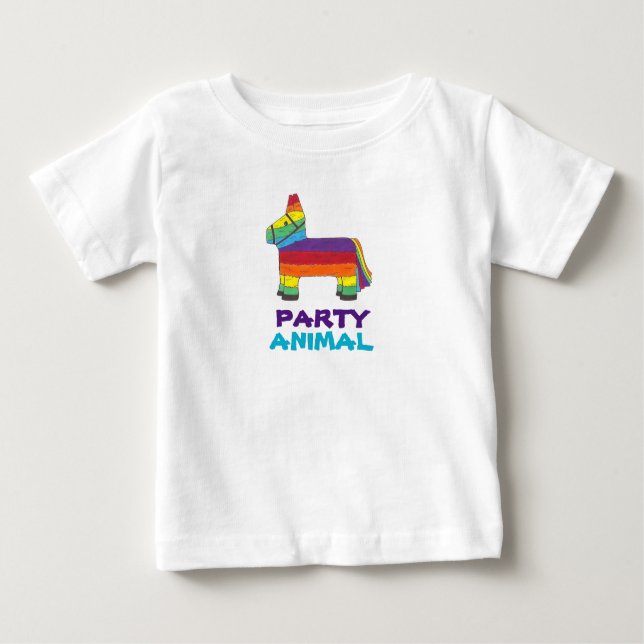 Camiseta De Bebé FIESTA ANIMAL Burro Arcoiris Piñata Fiesta de cump (Anverso)