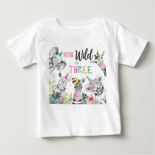 Camiseta De Bebé Fiesta Animales Chica de cumpleaños Salvaje de tre