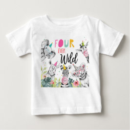 Camiseta De Bebé Fiesta de animales Chica de cumpleaños cuatro vece