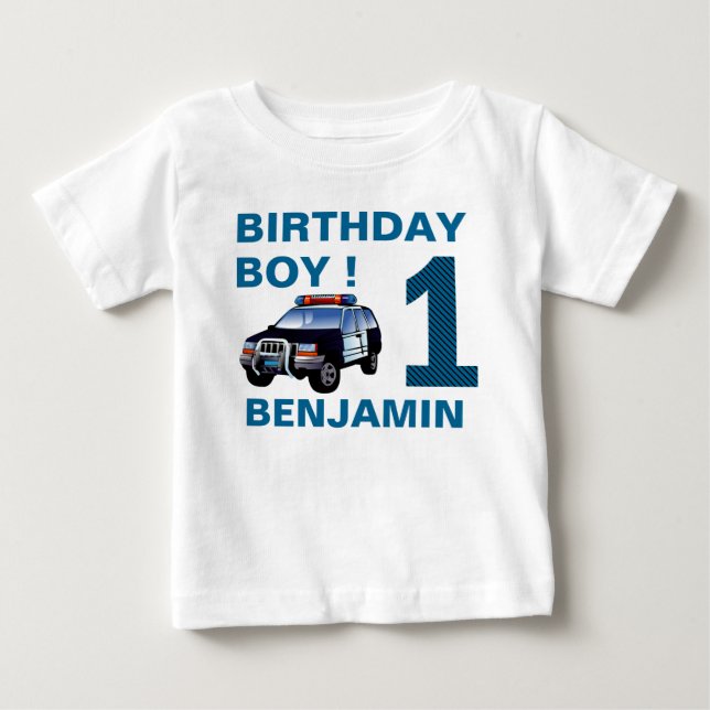 Camiseta De Bebé Fiesta de coche de policía de primer cumpleaños (Anverso)
