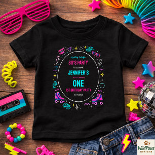 Camiseta De Bebé Fiesta de cumpleaños 1º Modern Retro Neon 80’s
