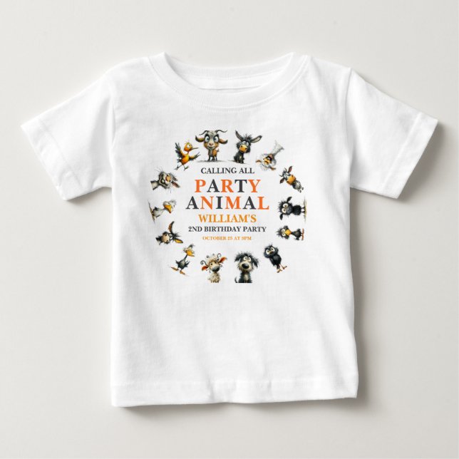 Camiseta De Bebé Fiesta de cumpleaños 2º con animales divertidos y  (Anverso)