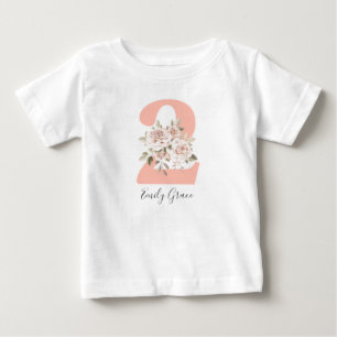 Camiseta De Bebé Fiesta de cumpleaños 2 años Flores Shabby Chic Ros