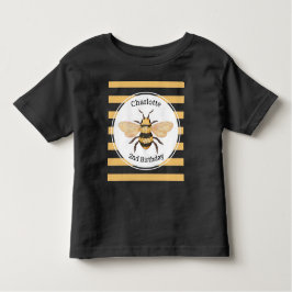 Camiseta De Bebé Fiesta de Cumpleaños Abeja con Rayas Amarillas y N
